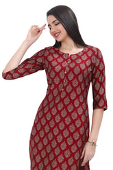 Maroon Muslin Block Print Kurti with Foil Highlighting